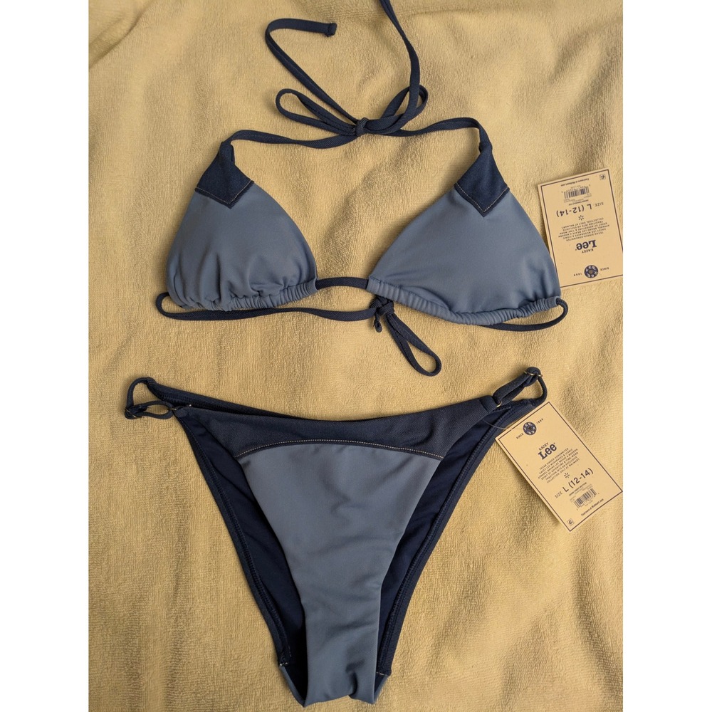 Kacey Lee x Kacey Musgraves Denim Multi Bikini Set Triangle Top Cheeky Bottom L